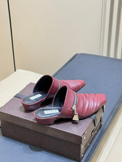 ALAIA 26S PLEATED MULES IN DARK RED LAMBSKIN