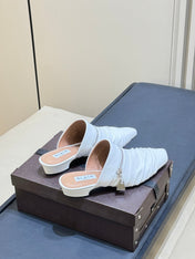 ALAIA 26S PLEATED MULES IN WHITE LAMBSKIN