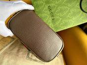 OPHIDIA 21 GG SMALL SHOULDER BAG IN BEIGE CANVAS AND BROWN CALFSKIN