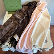 SCARF 200 CM LIGHT PINK AND IVORY GG CASHMERE JACQUARD 405134