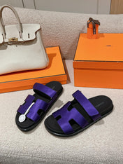 CHYPRE SANDAL BLACK MIX IMPERIAL BLUE CALFSKIN