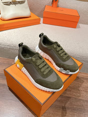MAINLAND SNEAKER IN ARMY GREEN SUEDE AND BREATHABLE MESH FABRIC