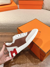 MAINLAND SNEAKER IN PALE GRAY SUEDE AND CARAMEL BROWN BREATHABLE MESH FABRIC