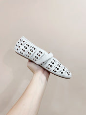 ALAIA HOLLOW BALLET FLAT IN WHITE LAMBSKIN