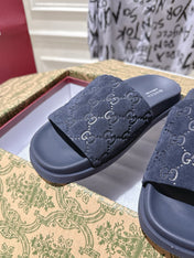 GG SLIDES IN NAVY BLUE SUEDE WITH EMBOSSED LOGO STYLE 4