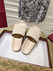 GG SLIDES IN NUDE BEIGE SUEDE WITH EMBOSSED LOGO STYLE 2