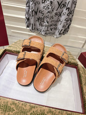 SANDALS IN BURNT ORANGE SUEDE EMBOSSED LOGO SILVER HARDWARE