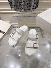 PRADA 26S SLIDES SANDALS IN WHITE CALFSKIN SILVER HARDWARE