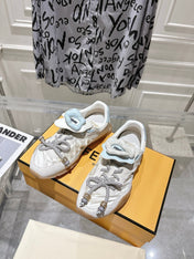 FENDI 26S SNEAKERS IN CREAM WHITE FABRIC AND SUEDE