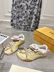 FENDI 26S SNEAKERS IN LIGHT YELLOW FABRIC AND SUEDE