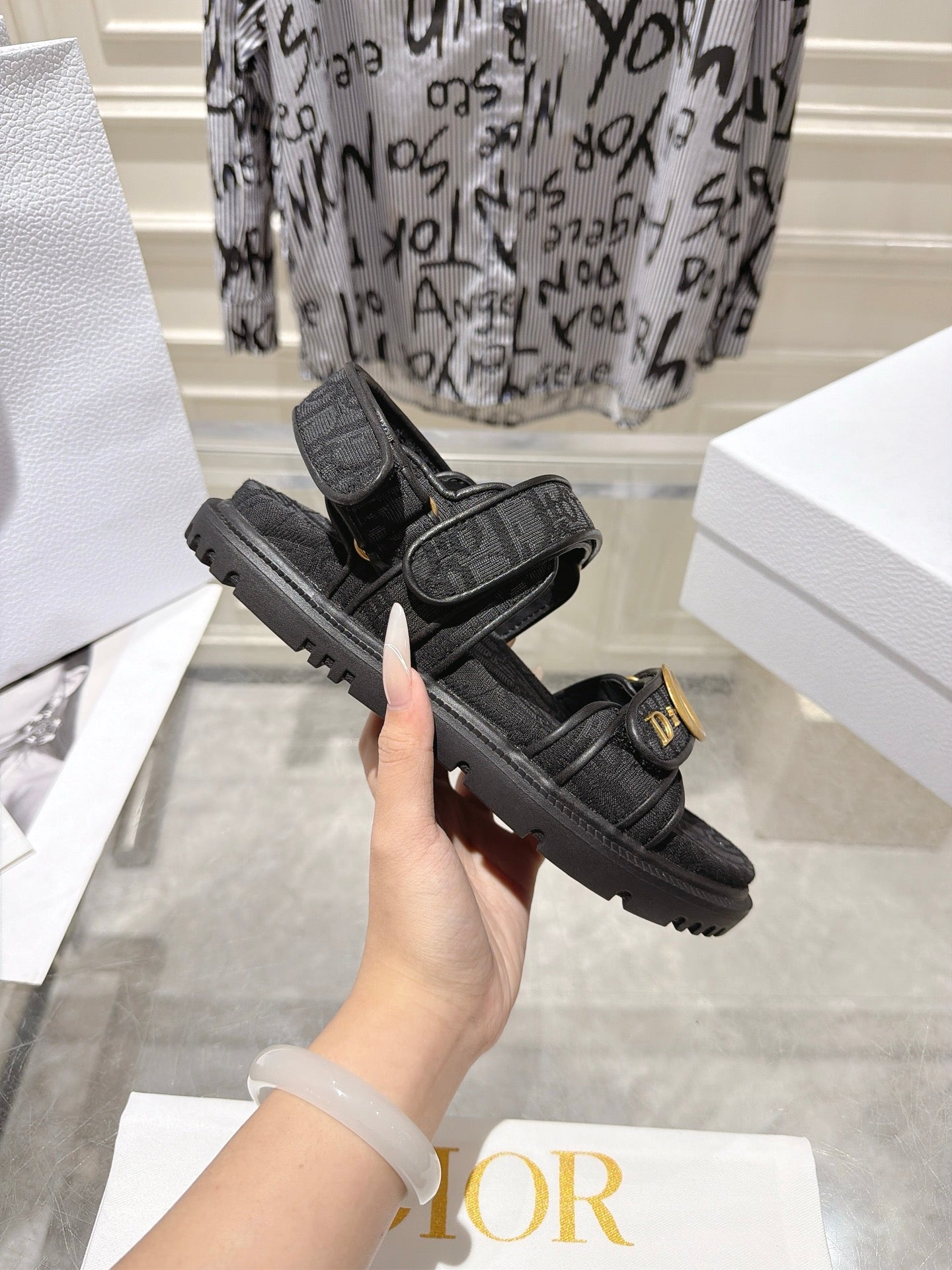 DIOR 26S VELCRO SANDALS IN BLACK OBLIQUE CANVAS