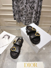 DIOR 26S MEDAILLON BUCKLE SLIDE IN BLACK CALFSKIN
