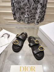 DIOR 26S MEDAILLON BUCKLE SLIDE IN BLACK CALFSKIN