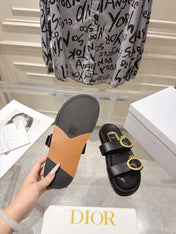 DIOR 26S MEDAILLON BUCKLE SLIDE IN BLACK CALFSKIN