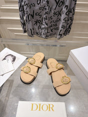DIOR 26S MEDAILLON BUCKLE SLIDE IN SAND BEIGE SUEDE