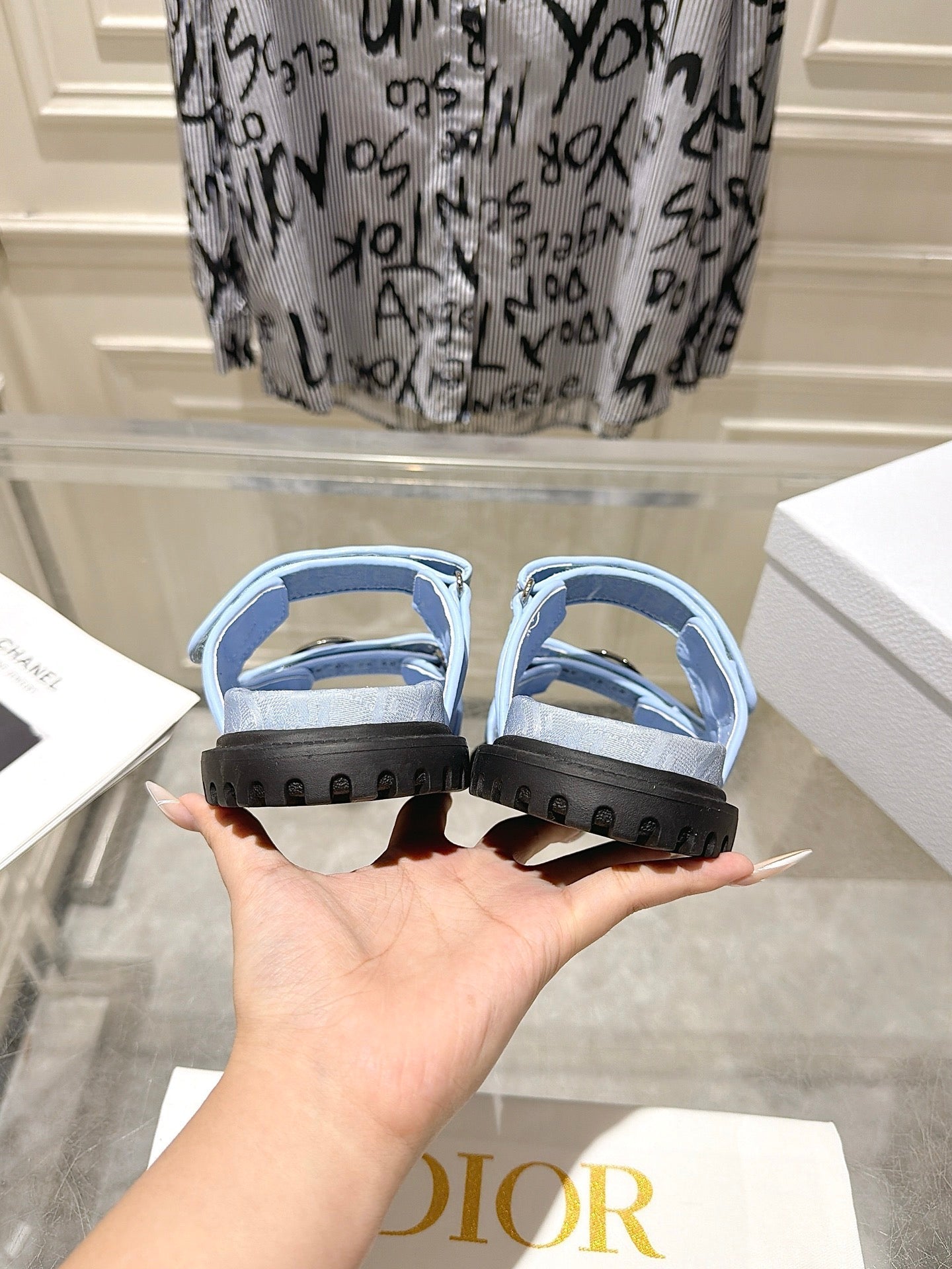 DIOR 26S SANDALS IN LIGHT BLUE OBLIQUE CANVAS