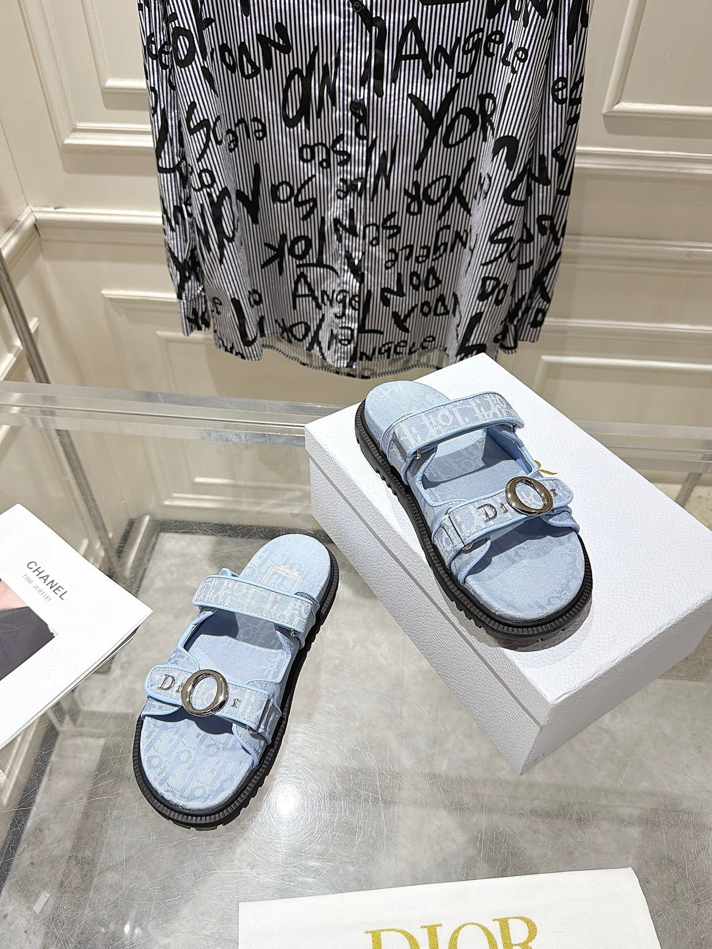 DIOR 26S SANDALS IN LIGHT BLUE OBLIQUE CANVAS