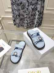 DIOR 26S SANDALS IN LIGHT BLUE OBLIQUE CANVAS