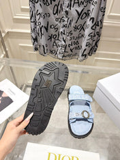 DIOR 26S SANDALS IN LIGHT BLUE OBLIQUE CANVAS