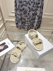 DIOR 26S VELCRO SANDALS IN LIGHT BEIGE OBLIQUE CANVAS