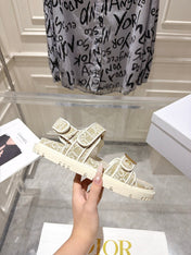 DIOR 26S VELCRO SANDALS IN LIGHT BEIGE OBLIQUE CANVAS