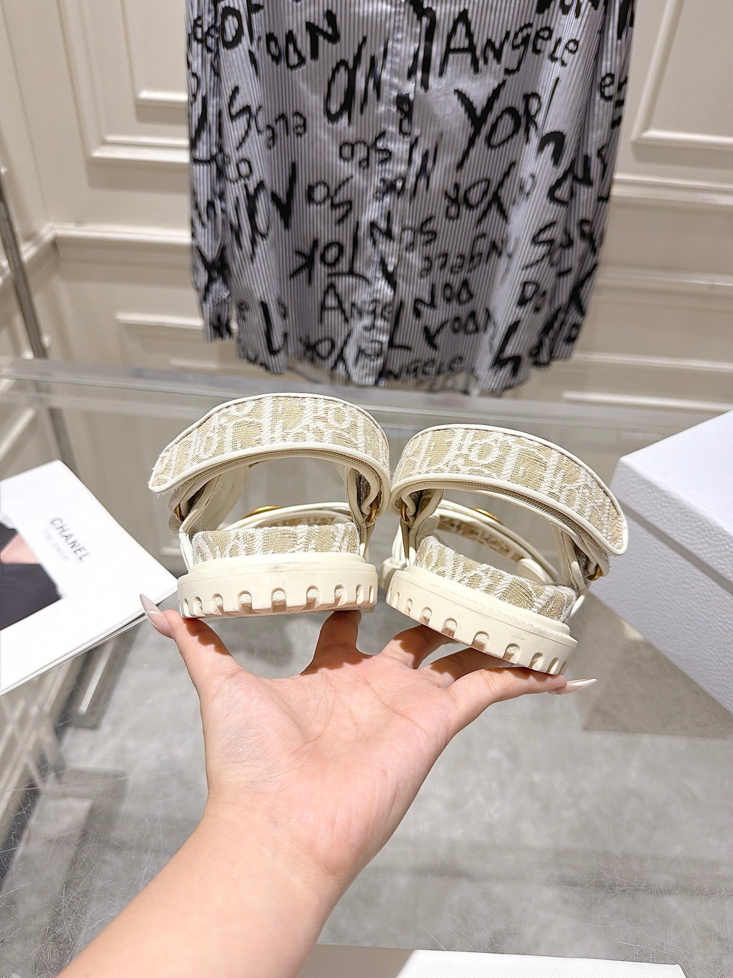 DIOR 26S VELCRO SANDALS IN LIGHT BEIGE OBLIQUE CANVAS
