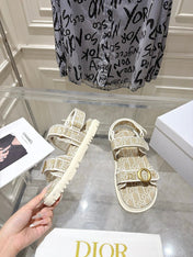 DIOR 26S VELCRO SANDALS IN LIGHT BEIGE OBLIQUE CANVAS