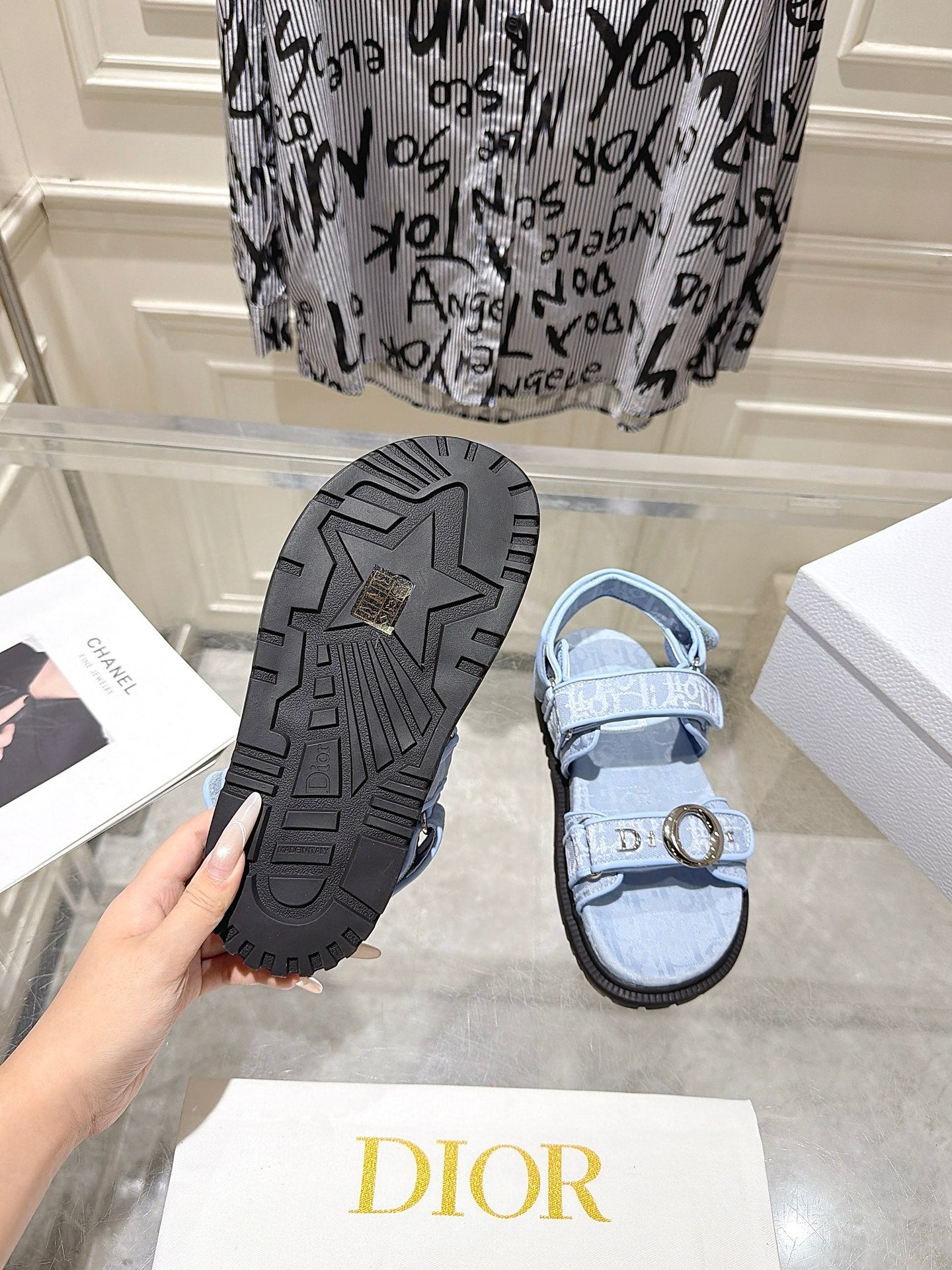 DIOR 26S VELCRO SANDALS IN LIGHT BLUE OBLIQUE CANVAS