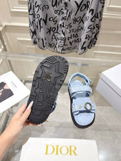 DIOR 26S VELCRO SANDALS IN LIGHT BLUE OBLIQUE CANVAS