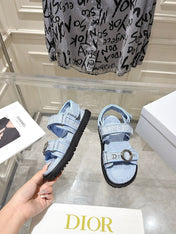 DIOR 26S VELCRO SANDALS IN LIGHT BLUE OBLIQUE CANVAS