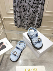 DIOR 26S VELCRO SANDALS IN LIGHT BLUE OBLIQUE CANVAS