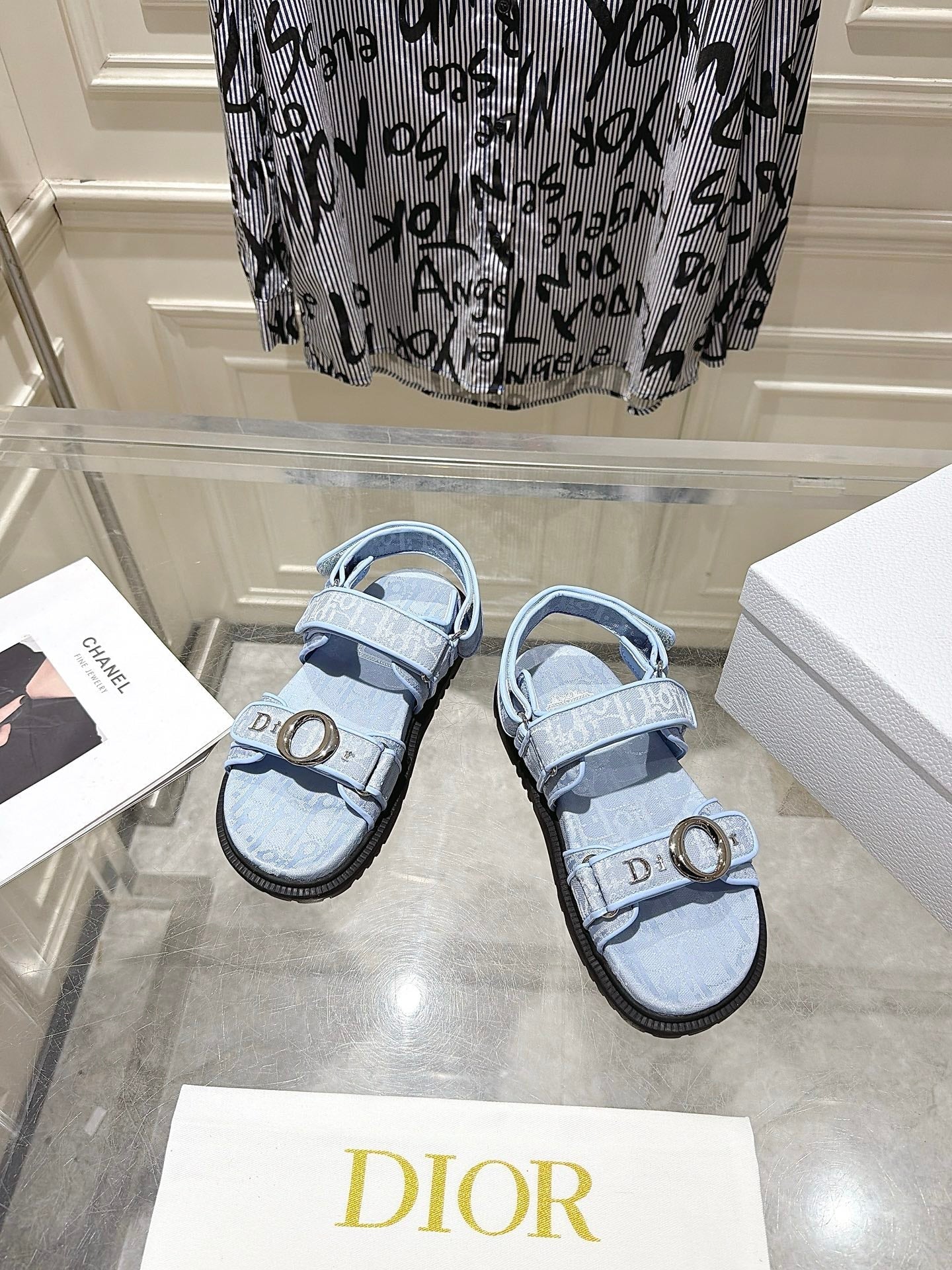 DIOR 26S VELCRO SANDALS IN LIGHT BLUE OBLIQUE CANVAS