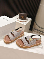 CELINE 25S TIPPI TRIOMPHE SANDAL IN LIGHT GRAY CALFSKIN SUEDE