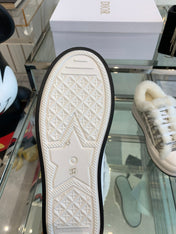 ALK'N PLATFORM SNEAKER PALE GRAY COTTON EMBROIDERED WITH OBLIQUE MOTIF AND WHITE SHEARLING