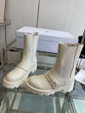 DIOR 25S D-QUEST ANKLE BOOT 35MM IN WHITE CALFSKIN GOLD HARDWARE