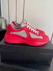PRADA 26S AMERICA CUP SNEAKERS IN RED SOFT RUBBER AND BIKE FABRIC