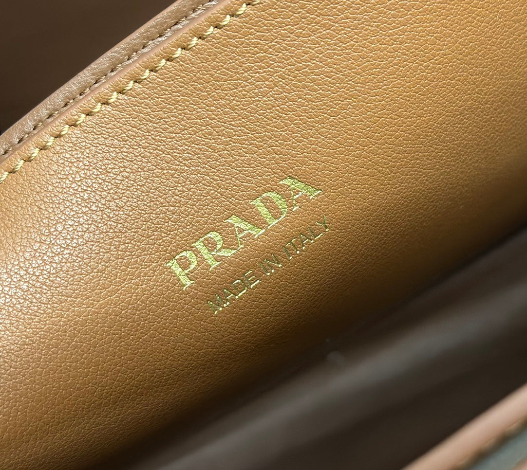 PRADA 25S BUCKLE MEDIUM HANDBAG 35 IN DARK CARAMEL CALFSKIN GOLD HARDWRE
