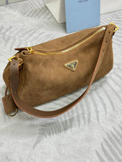 PRADA 25S AIMEE MEDIUM SHOULDER BAG 31 IN BROWN SUEDE