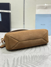 PRADA 25S AIMEE MEDIUM SHOULDER BAG 31 IN BROWN SUEDE