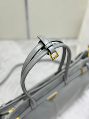 PRADA 25S BONNIE LARGE HANDBAG 38 IN GRAY GLOSSY CALFSKIN GOLD HARDWARE