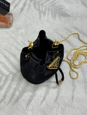 PRADA 25S MINI POUCH 12 IN BLACK VELVET GOLD HARDWARE