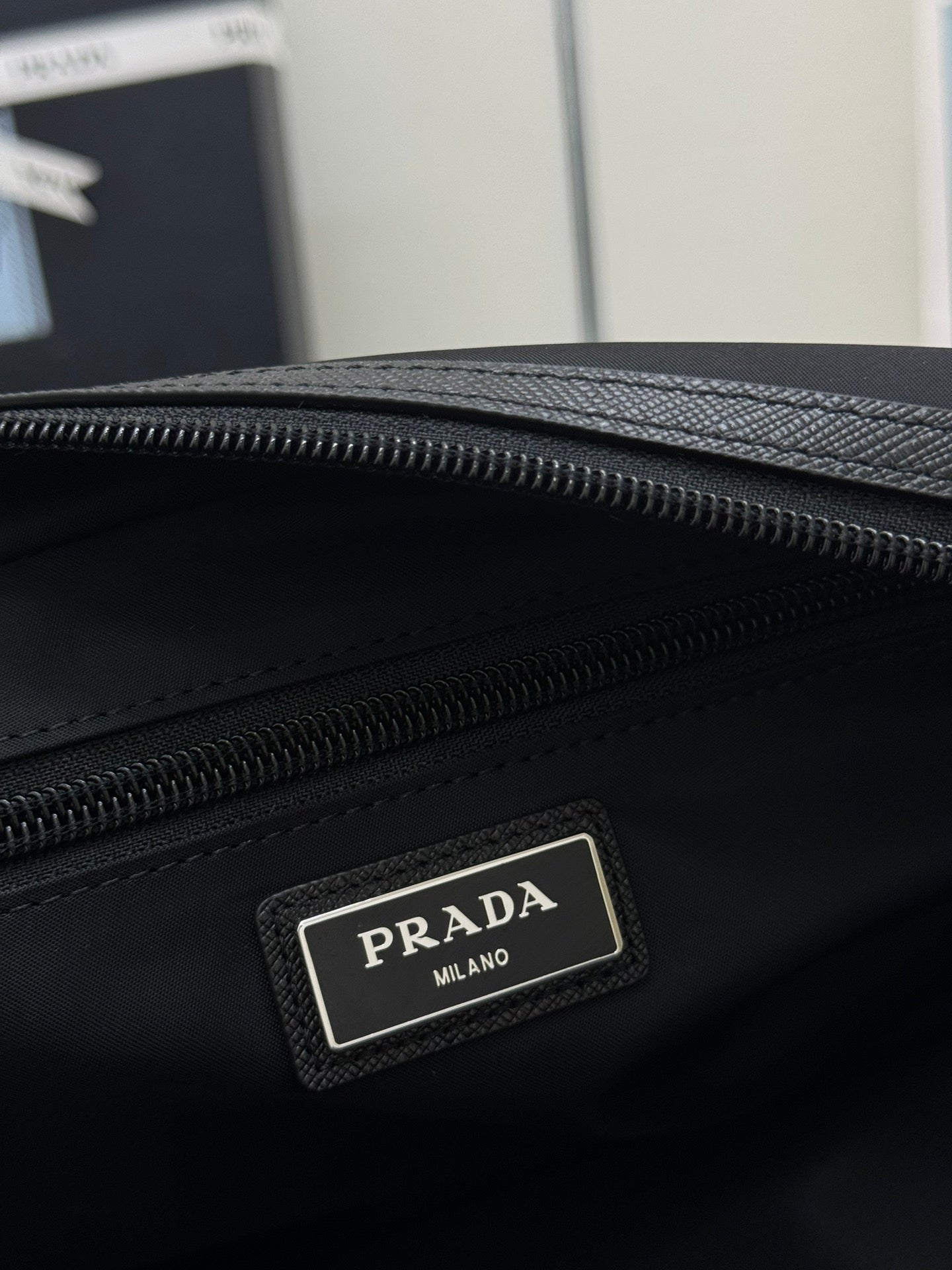 PRADA 25S MEDIUM CLUTCH BAG 26 IN BLACK NYLON SILVER HARDWARE