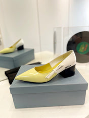 PRA BRUSHED PUMPS WHITE AND LEMON CALFSKIN