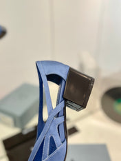 Pra Pumps 50 Square Sole Light Blue Suede Fabric