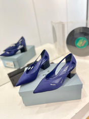 PRA STRAP CUT-OUT PUMPS NAVY SATIN