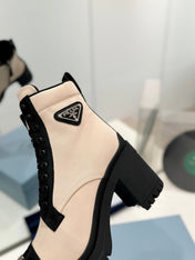PRA BRUSHED LEATHER AND RE-NYLON LACED BOOTIES PASTEL PINK
