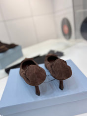 PRADA 26S PUMPS 55MM IN DARK BROWN SUEDE WITH LOGO
