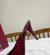 GUCCI 26S HEELED MULES 85 MM IN DARK RED CALFSKIN