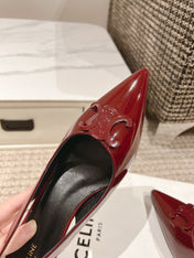 HIGH SLINGBACKS 5 CM IN RUBY RED PATENT CALFSKIN