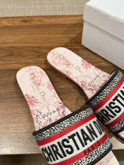DIOR 26S SLIDE SANDALS IN RED TOILE PRINT LOGO STRAP